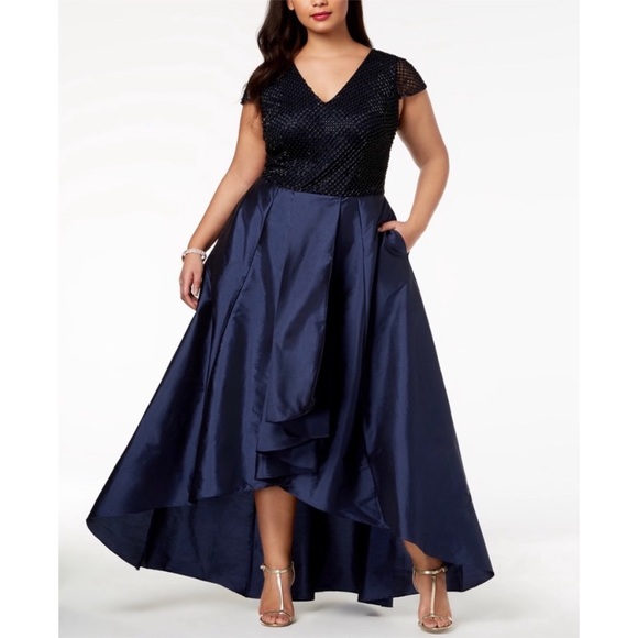 Adrianna Papell PLUS SIZE beaded high low cap sleeve gown - Picture 3 of 14